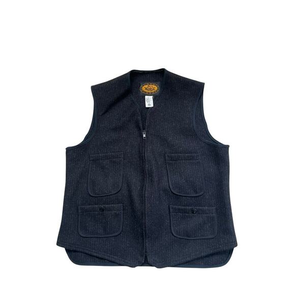 VTG Woolrich Wool Pinstripe Utility Sport Sportsman Hunting Vest Black Size 12 - Picture 1 of 3